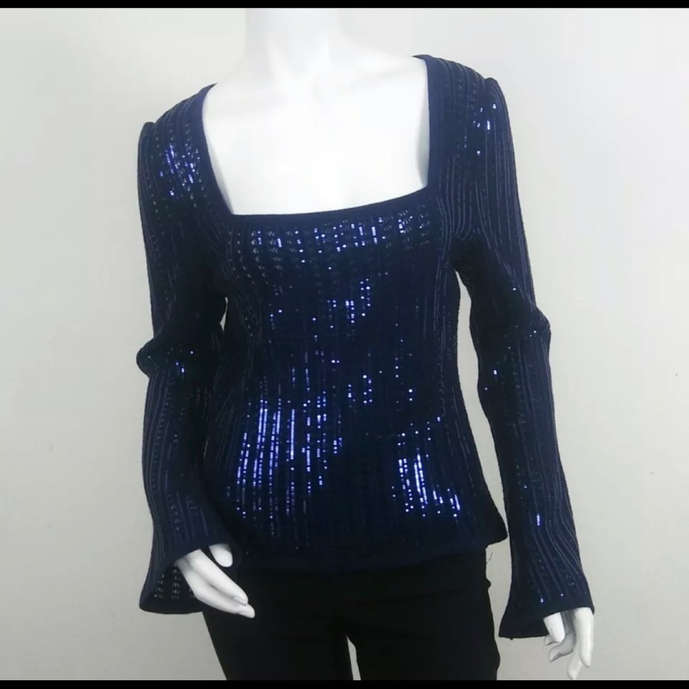 NWT St. John Evening Bell Sleeve Navy Knit Top 6
